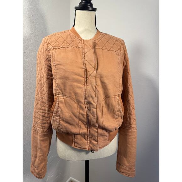 Anthropologie Hei Hei Rust Orange Quilted Zip Bomber Jacket Size L - Picture 6 of 9